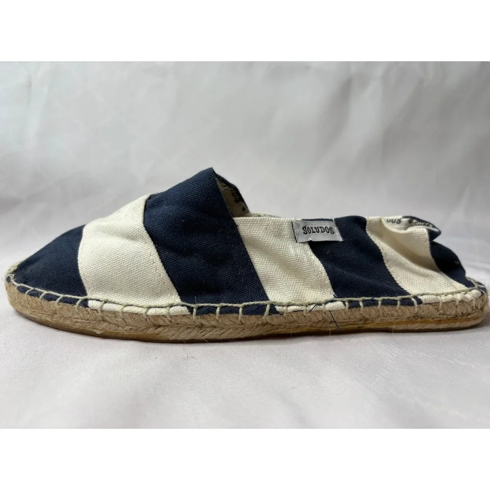 SOLUDOS Womens Navy White Striped Canvas Espadrille Flats Sz 36 Slip On Nautical